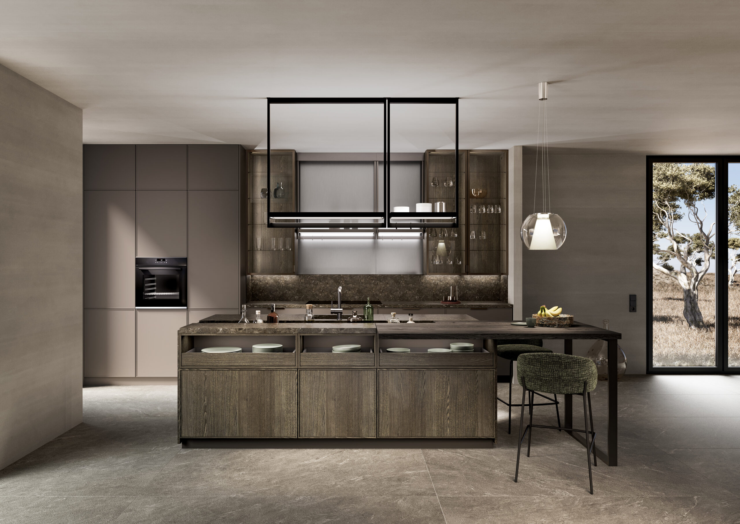 LEICHT kitchen with a dark oak island